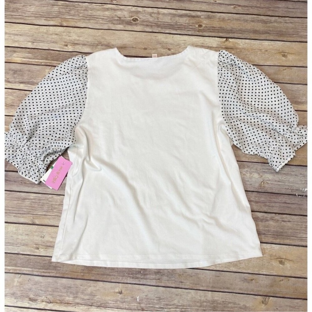 RILEY & RAE Polka-Dot Puff-Sleeve Blouse white size S - Picture 5 of 6